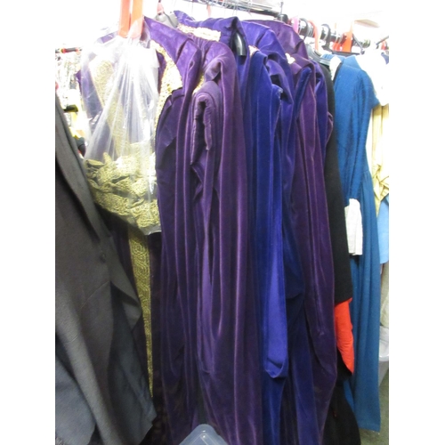 443 - Purple long capes/coats with gold trims, and a black long coat with bag of gold coloured frills  (12... 