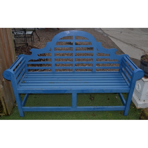 76 - Blue painted Lutyens style wooden garden bench, W166