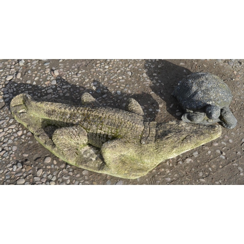 83 - Reconstituted stone crocodile (L84cm) and tortoise