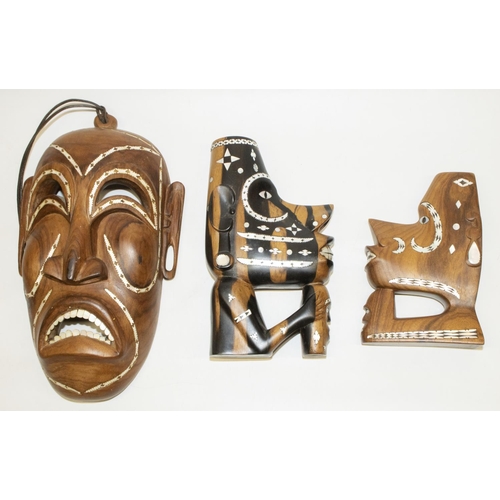 123 - Solomon Islands: two late 20th century musu musu or nguzunguzu canoe prows, carved wood heads with i... 