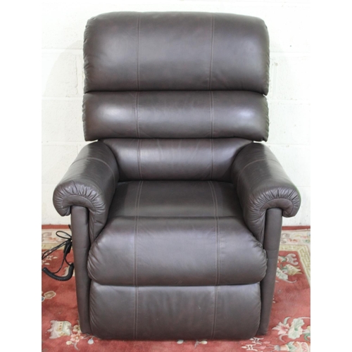 501 - Lazboy electric rise and recline arm chair upholstered in brown leather