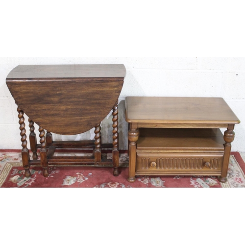 504 - Ercol style corner TV stand and a 1930s barley twist oak gateleg table (2)