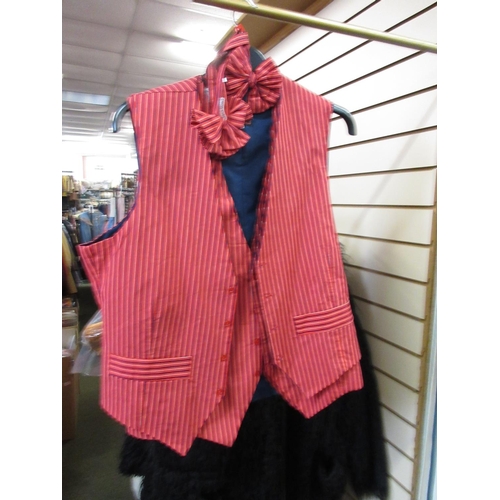 348 - Collection of red striped and black evening waistcoats in various sizes inc. 32, 34, 36, 38, 40, 42,... 