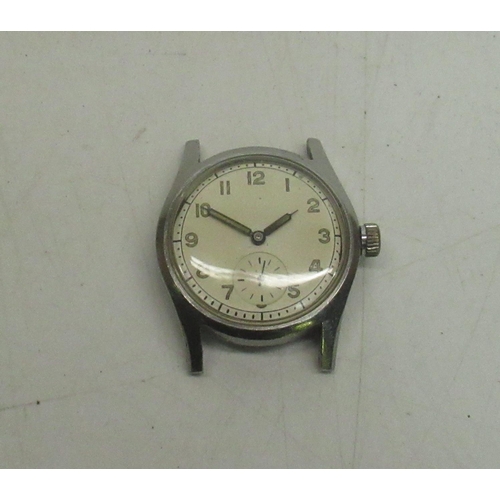 130 - Unnamed WWII period A.T.P (Army Trade Pattern) hand wound wristwatch, silvered dial with Arabic nume... 