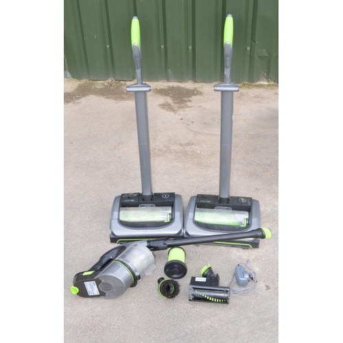 488 - Two Gtech AirRam upright vacuum cleaners and a Gtech Multi portable cleaner, with attachments