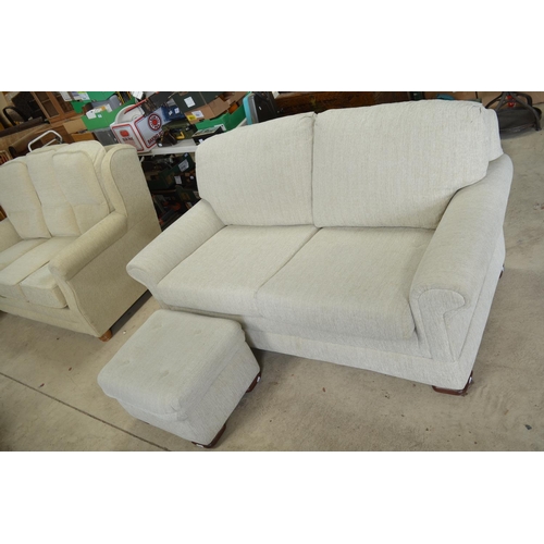 490 - Traditional shape two seat bed settee, with loose back and seat cushions upholstered in cream oatmea... 