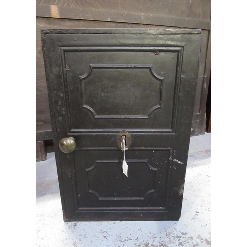 507 - Vintage black painted cast metal safe, W36cm D34cm H54cm (1 key)