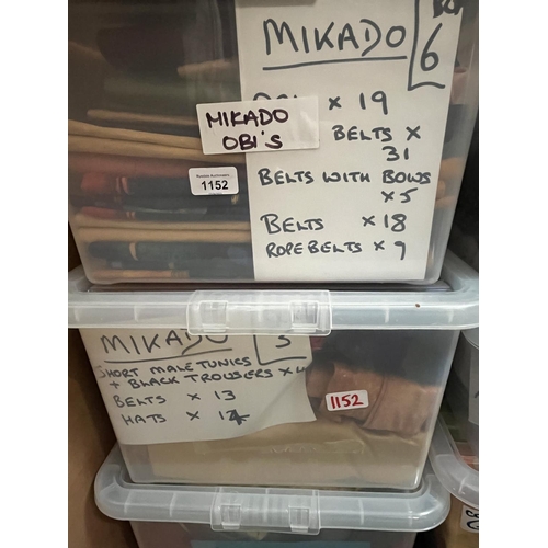 1152 - Mikado - obi and other belts, tunics, hats, etc. (5 boxes)