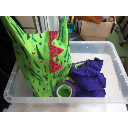 1119 - Green & purple child's dragon costume comprising head, 2 feet, t-shirt and trousers in 1 box `