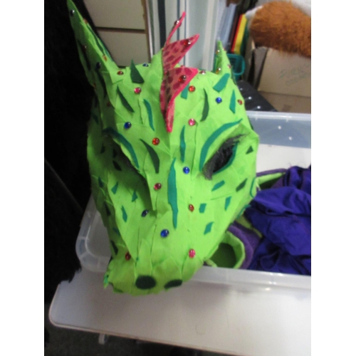 1119 - Green & purple child's dragon costume comprising head, 2 feet, t-shirt and trousers in 1 box `