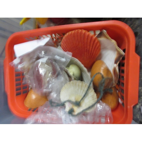 1136 - Collection of theatre/drama props inc. seashells, crab figures, fake fruit, etc. in 1 box