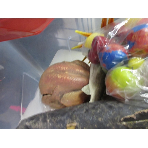 1136 - Collection of theatre/drama props inc. seashells, crab figures, fake fruit, etc. in 1 box