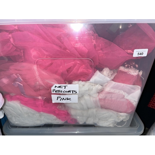 540 - Large collection of net petticoats, mostly pink (1 bag and 1 box)