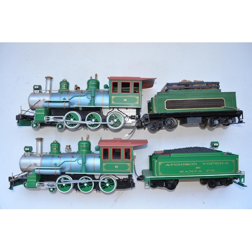 200 - Two Bachmann G gauge radio controlled 4-6-0 battery powered locos and tenders with one transmitter u... 