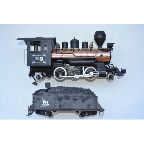 201 - G gauge 2-6-2 No9 electric steam locomotive, possibly Marklin with copper coloured metal boiler hous... 