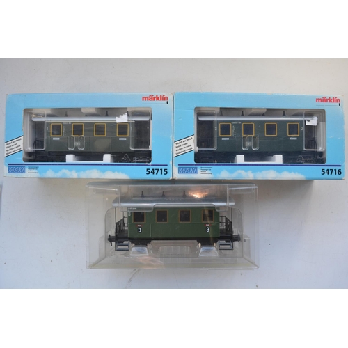 210 - Three Marklin 1 gauge metal German passenger wagons, all near mint condition