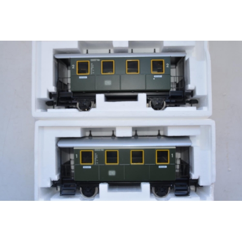 210 - Three Marklin 1 gauge metal German passenger wagons, all near mint condition