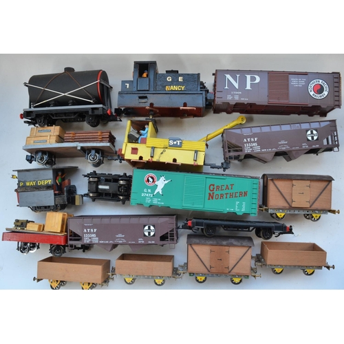 212 - Collection of mostly G gauge goods wagons incl. 3 Bachmann Caboose models, some homemade wagons with... 