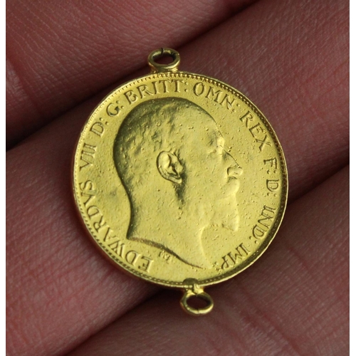 905 - Edward VII 1902 gold half sovereign, with two pendant mounts