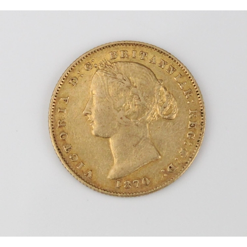 906 - Victorian 1870 Australian gold sovereign, reverse with wreath and crown, Sydney mint upper legend, O... 