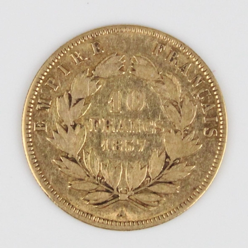 909 - France Napoleon III 1857 gold 10 Francs, 3.2g