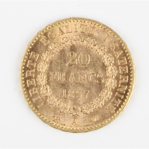 912 - France 1897 gold 20 Francs, 6.4g