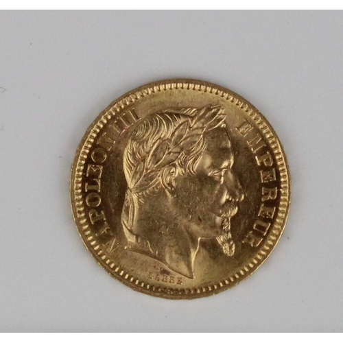 913 - France Napoleon III 1866 gold 20 Francs, 6.5g