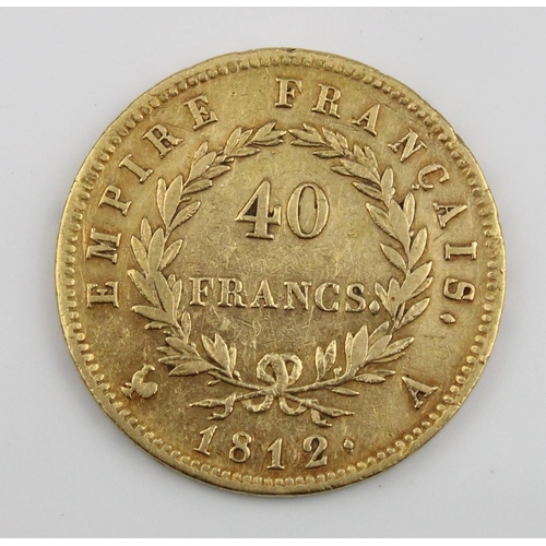 915 - France Napoleon I 1812 gold 40 Francs, 12.9g