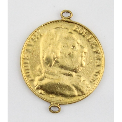 916 - France Louis XVIII 1815 gold 20 Francs, with two fixed pendant mounts, 6.5g