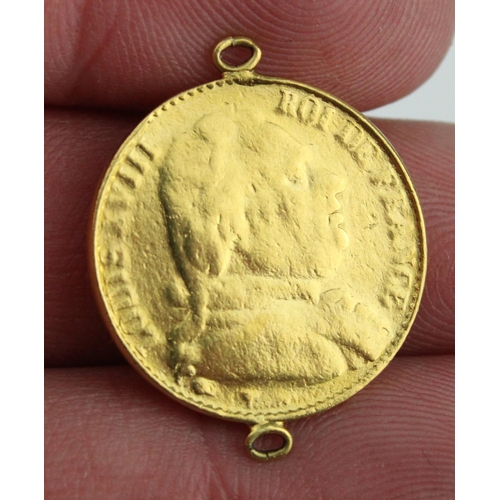 916 - France Louis XVIII 1815 gold 20 Francs, with two fixed pendant mounts, 6.5g