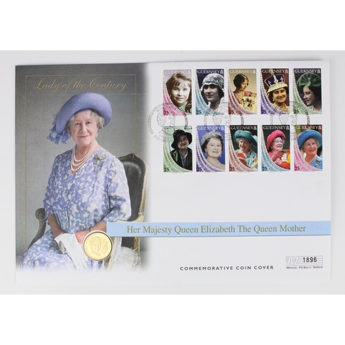 917A - HM Queen Elizabeth the Queen Mother commemorative coin and stamp cover, the envelope with Guernsey s... 