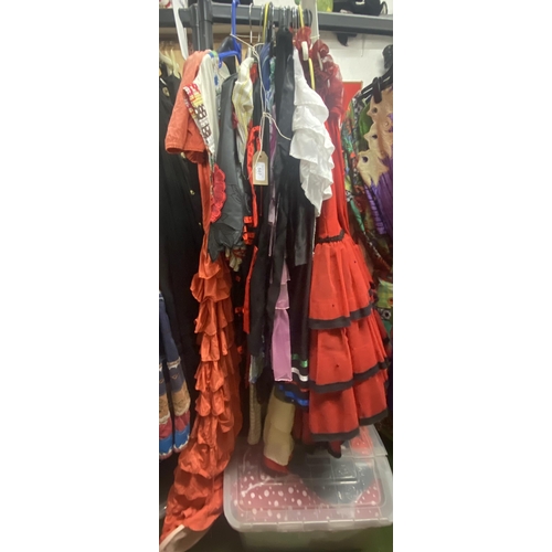 507 - Women's spanish style dresses, skirts, etc. (qty. on rail + 1 box)