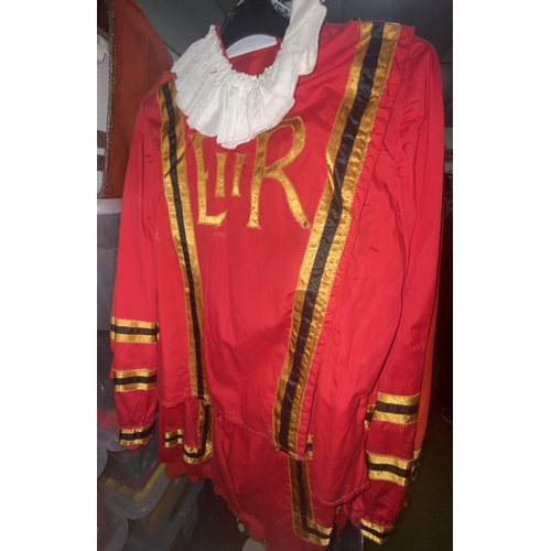 509 - British themed women's costumes including beefeater, pearly queens, etc. (qty. on rail + 1 box)