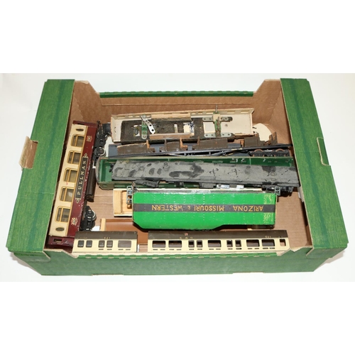 179 - Hornby O gauge tinplate Pullman coach, other rolling stock, narrow gauge scratch built rolling stock... 