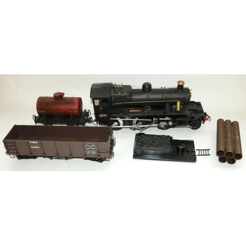 195 - Large scratch built large gauge Crab type locomotive (lacking tender) and other similar gauge rollin... 