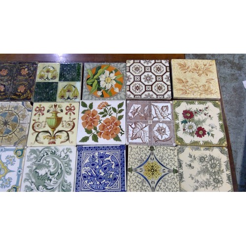 136 - Pair of Maw & Co. Art Nouveau glazed fireplace tiles, and a collection of Victorian and later variou... 