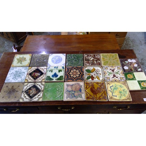 136 - Pair of Maw & Co. Art Nouveau glazed fireplace tiles, and a collection of Victorian and later variou... 