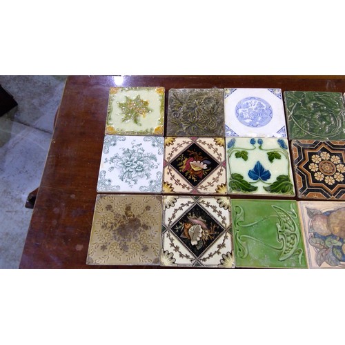 136 - Pair of Maw & Co. Art Nouveau glazed fireplace tiles, and a collection of Victorian and later variou... 