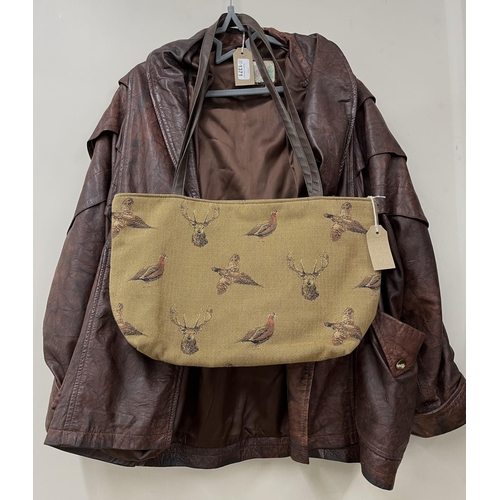 1371 - Ladies 1990's Blush brown leather jacket, size 14 and a German Belly Moden herringbone tweed handbag... 