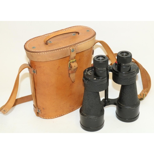 1385 - Pair of WW2 British Army 1944 Binoculars - Bino Prism No5 MK V x7 type in original brown leather cas... 