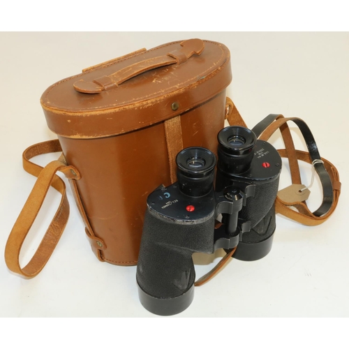 1386 - Pair of WWII Canadian REL Binoculars, marked GGB 40 MA 7x50 20162 REL/CANADA 1944 and CB in blue, wi... 