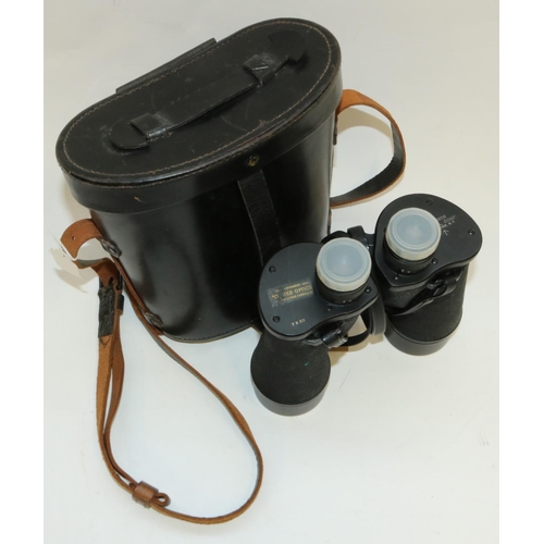 1388 - Pair of WW11 7x50 binoculars by Anchor Optical Corp, New York, N.Y. with coated lenses, in black lea... 