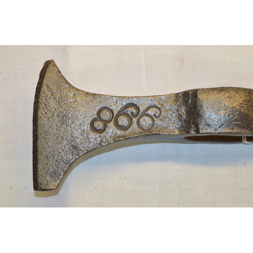 866 - C17th style double edged iron axe head L31cm stamped 998