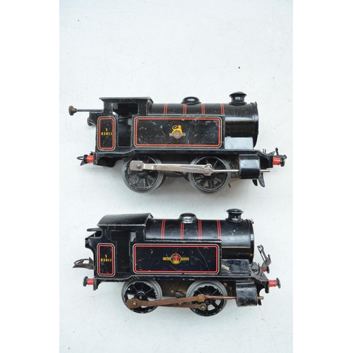 230 - Two vintage Hornby Meccano O gauge Type 40 0-4-0 clockwork tank engines in BR black, one boxed with ... 