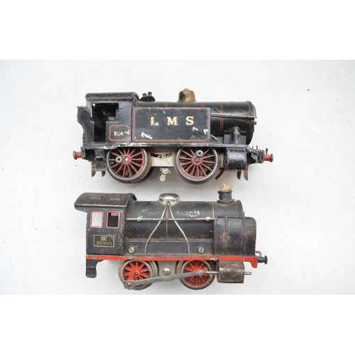 231 - Bing O gauge pre-war 20 volt electric 0-4-0 loco and another 0-4-0 clockwork steam train, no key or ... 