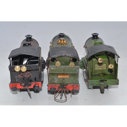 233 - Three vintage Hornby O gauge clockwork steam train models, no keys