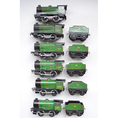 234 - Six vintage Hornby O gauge Type 30 clockwork 0-4-0 locos and 5 tenders