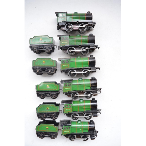 234 - Six vintage Hornby O gauge Type 30 clockwork 0-4-0 locos and 5 tenders