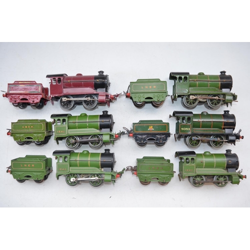 236 - Six Hornby O gauge clockwork 0-4-0 Type 51 and 501 engines with tenders