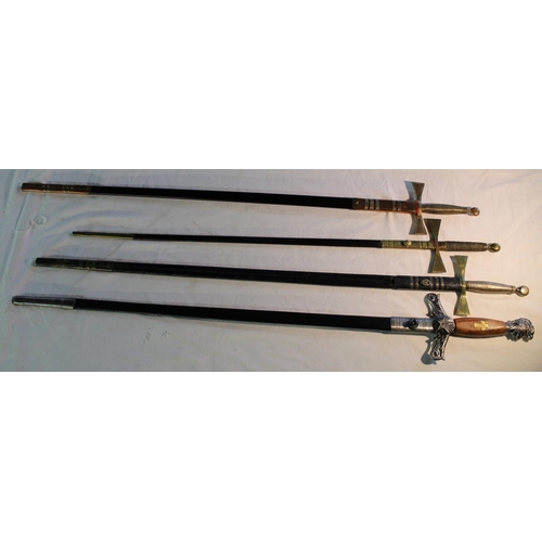 828 - Four Masonic style decorative swords